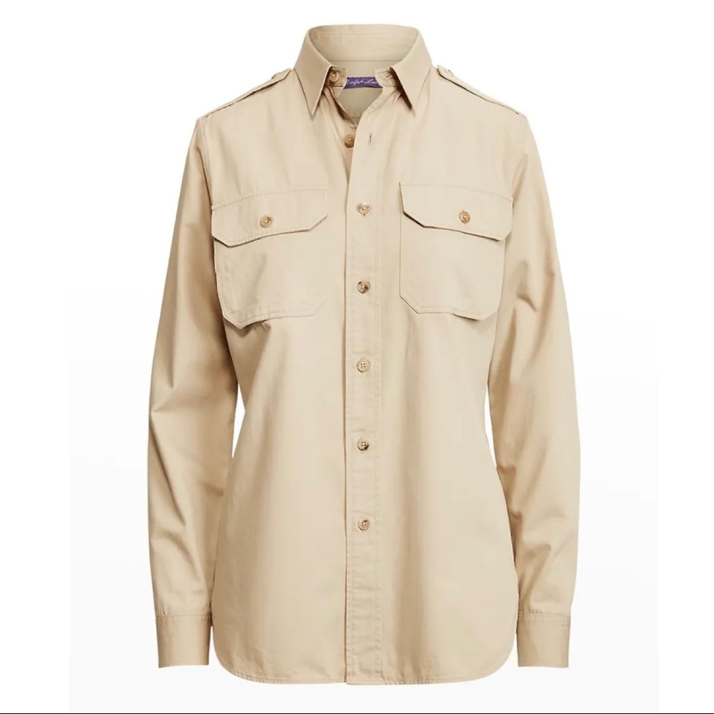 Ralph Lauren Purple Label Tan Long-Sleeve Cotton Military Shirt Size 8